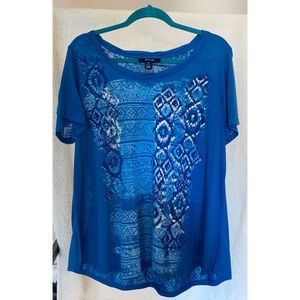 Style & Co Blue Patterned Short Sleeve Top